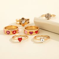 European And American Cross-border New Product Retro Color Love Flower Rhinestone Joint Ring Fashion Six-piece Set main image 5