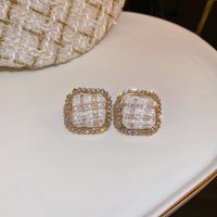 Fashion Flashing Diamond Geometric Square Lattice Fabric Earrings sku image 1