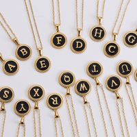 Fashion Accessories Clavicle Chain Stainless Steel 18k Gold Smeared Oil Round Small Pendant 26 Letters Necklace sku image 1