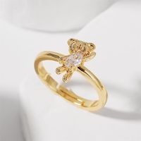 Korean Cute Color-preserving Copper Inlaid Zircon Bear Open Trend Real Gold Plating Ring sku image 1