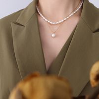 French Freshwater Pearl Natural Growth Stacking Titanium Steel Necklace sku image 2