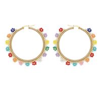 Miyuki Rice Beads Hand-woven Colorful Daisy Beaded Stainless Steel Large Circle Exaggerated Earrings sku image 1