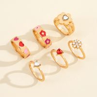 European And American Cross-border New Product Retro Color Love Flower Rhinestone Joint Ring Fashion Six-piece Set sku image 1