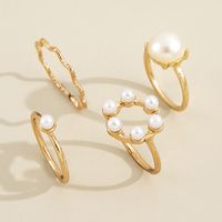 Europe And America Cross Border New Graceful And Fashionable Circle And Pearl Wave Simple Geometric Knuckle Ring Four-piece Set sku image 1
