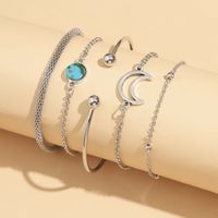 Nouveau Bracelet Turquoise Incrusté De Style Européen Et Américain Bracelet Simple Chaîne De Perles De Lune Ensemble De 5 Pièces sku image 1