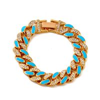 New Two-color Oil Dripping Rhinestones Cuban Bracelet Fashion Brand Thick Chain Anklet sku image 1
