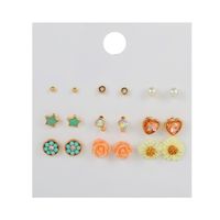 Wholesale Jewelry Five-pointed Star Daisy Rhinestone Earrings 9 Pairs Set Nihaojewelry sku image 1