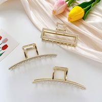 Korean Alloy Grabbing Clip Geometric Double Drainage Diamond Pearl Hair Clip main image 5
