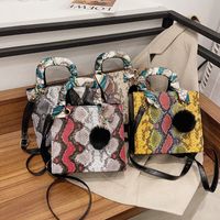 Contrast Color Snake Pattern Women's Bag New 2020 Autumn And Winter Korean Style Fashion Bag Shoulder Bag Crossbody Silk Scarf Portable Small Square Bag main image 4