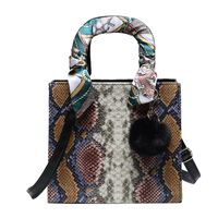 Contrast Color Snake Pattern Women's Bag New 2020 Autumn And Winter Korean Style Fashion Bag Shoulder Bag Crossbody Silk Scarf Portable Small Square Bag main image 3