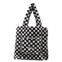 Black And White Checkerboard Large Capacity Plush Tote Bag Autumn And Winter New Simple Plush Shoulder Bag main image 3