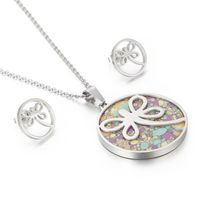 Foreign Ornament European And American Stylish Round Stainless Steel Butterfly Necklace Earrings Turquoise Set Wholesale sku image 2