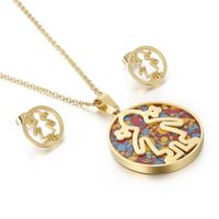 Foreign Ornament European And American Stylish Round Stainless Steel Butterfly Necklace Earrings Turquoise Set Wholesale sku image 3