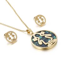 Foreign Ornament European And American Stylish Round Stainless Steel Butterfly Necklace Earrings Turquoise Set Wholesale sku image 5