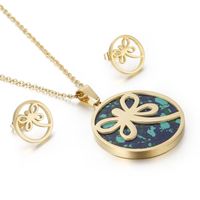 Foreign Ornament European And American Stylish Round Stainless Steel Butterfly Necklace Earrings Turquoise Set Wholesale sku image 6