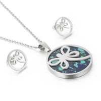 Foreign Ornament European And American Stylish Round Stainless Steel Butterfly Necklace Earrings Turquoise Set Wholesale sku image 10