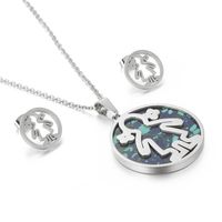 Foreign Ornament European And American Stylish Round Stainless Steel Butterfly Necklace Earrings Turquoise Set Wholesale sku image 12