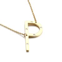 Titanium Steel 18K Gold Plated Fashion Diamond Letter Necklace sku image 14