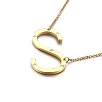 Titanium Steel 18K Gold Plated Fashion Diamond Letter Necklace sku image 17