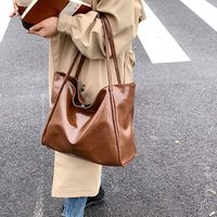 Soft Leather Big Handbag New 2021 Fall Winter Fashion Retro Shoulder Commuter Work Women's Bag Solid Color Tote Bag sku image 3