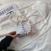 Mini Bolso Femenino 2021 Verano Nueva Moda Bolso De Hombro Único Mensajero Bolso De Cadena De Perlas Rómbicas sku image 1