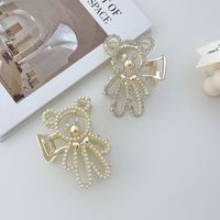 Korea Fashion Metal Pearl Rhinestone Bear Hairpin Hairpin Hair Female Hollow Clip Headdress main image 5