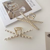 Korea Alloy Pearl Rhinestone X-shaped Gripping Clip Cross Hairpin Back Head Shark Clip main image 4