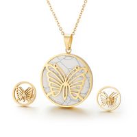 Foreign Ornament European And American Stylish Round Stainless Steel Butterfly Necklace Earrings Turquoise Set Wholesale main image 6