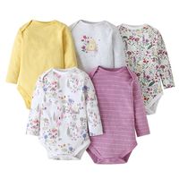 Baby Long-sleeved Spring And Autumn Cartoon Print Baby Romper 5-piece Set sku image 2