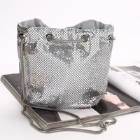 Creative Korean Fashion Sequin Pumping Bucket Bag Diamond Evening Bag Chain Shoulder Messenger Bag sku image 7