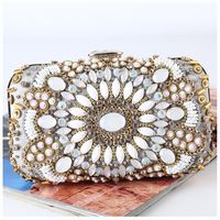 Retro Gemstone Bead Embroidery Evening Bag Handmade Banquet Clutch Handbag sku image 3