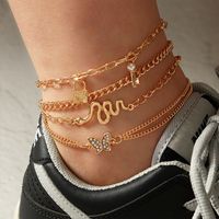 New Product Retro Butterfly Anklet 4-piece Fashion Metal Snake-shaped Key Anklet main image 1