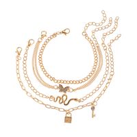 New Product Retro Butterfly Anklet 4-piece Fashion Metal Snake-shaped Key Anklet main image 6