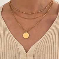 European And American New Alloy Necklace Fashion Simple Disc Pendant Multi-layered Clavicle Chain main image 1
