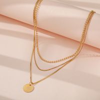 European And American New Alloy Necklace Fashion Simple Disc Pendant Multi-layered Clavicle Chain main image 6