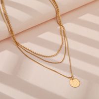 European And American New Alloy Necklace Fashion Simple Disc Pendant Multi-layered Clavicle Chain main image 5