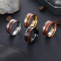 Cross-border 8mm Wide Acacia Wood Plus Abalone Shell Titanium Steel Ring Standard Jewelry Wholesale main image 1