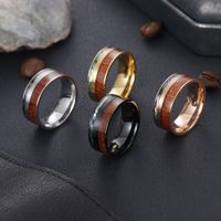 Cross-border 8mm Wide Acacia Wood Plus Abalone Shell Titanium Steel Ring Standard Jewelry Wholesale main image 2