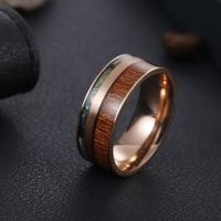 Cross-border 8mm Wide Acacia Wood Plus Abalone Shell Titanium Steel Ring Standard Jewelry Wholesale main image 3