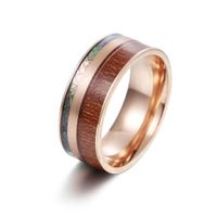 Cross-border 8mm Wide Acacia Wood Plus Abalone Shell Titanium Steel Ring Standard Jewelry Wholesale main image 6