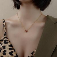 L165 Français Entrée Lux Rouge Coeur Émail Clavicule Chaîne Collier Titane Acier 18k Or Vintage En Forme De Coeur Clavicule Collier main image 4