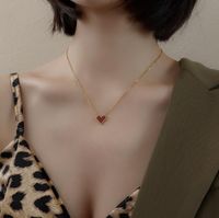 L165 French Entry Lux Red Heart Enamel Clavicle Chain Necklace Titanium Steel 18k Gold Vintage Heart Shaped Clavicle Necklace main image 4