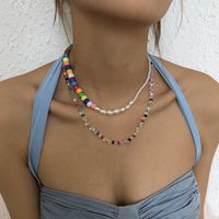 Bohemian Color Bead Necklace Imitation Pearl Resin Necklace Retro Hip Hop Double Necklace main image 1