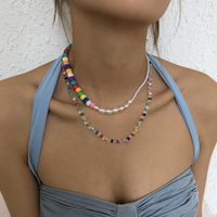 Bohemian Color Bead Necklace Imitation Pearl Resin Necklace Retro Hip Hop Double Necklace main image 2