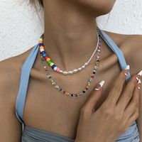Bohemian Color Bead Necklace Imitation Pearl Resin Necklace Retro Hip Hop Double Necklace main image 3