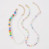 Bohemian Color Bead Necklace Imitation Pearl Resin Necklace Retro Hip Hop Double Necklace main image 4