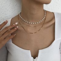 Simple Niche Design Sense Multi-layer Necklace Geometric Imitation Pearl Chain Necklace main image 3