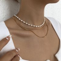 Simple Niche Design Sense Multi-layer Necklace Geometric Imitation Pearl Chain Necklace main image 4