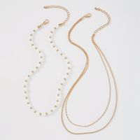 Simple Niche Design Sense Multi-layer Necklace Geometric Imitation Pearl Chain Necklace main image 5