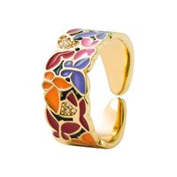 Ins European And American Fashion & Trend Punk Copper Plated Real Gold Drop Oil Blue And White Porcelain Pattern Hip Hop Open Ring Ornament main image 6